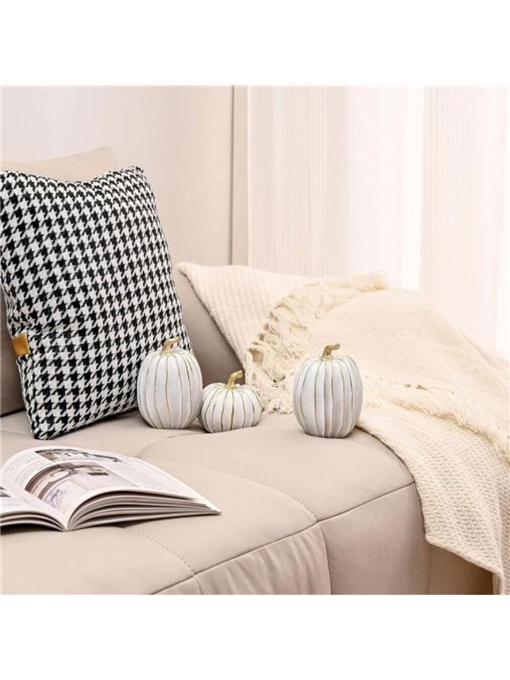 Fall Pumpkin Decor White Gold 2 PCS Resin Thanksgiving Harvest Table Centerpiece - Picture 5 of 7